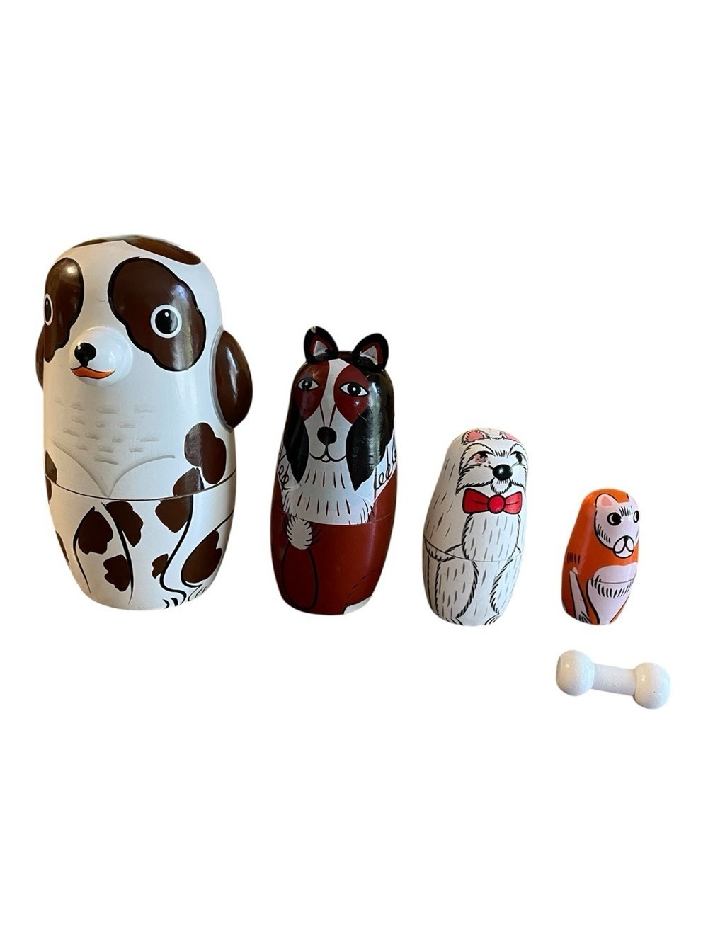 Matryoshka 9-Piece Hand-Painted Nesting Dogs St Bernard Collie Westin Puppy Bone